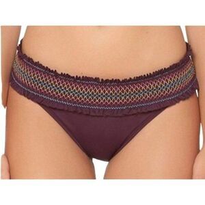 Bleu Ron Beattie Hipster Bikini Bottom Sz 12 Aubergine Embroidered Smocked  NEW